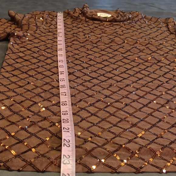 Anthropologie Pilcro Shimmering Sequins Brown Mesh Top. - Picture 11 of 11